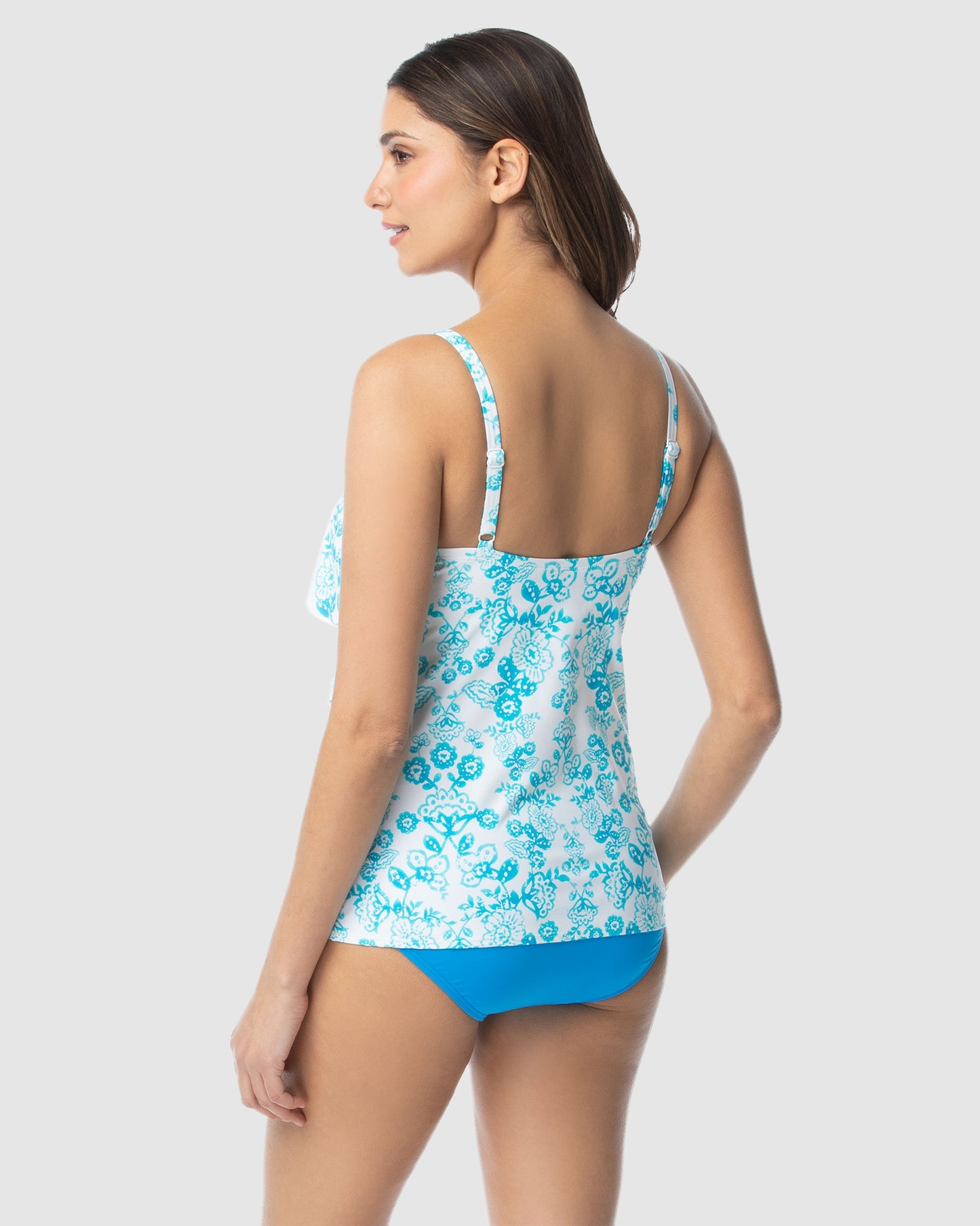 Coco Reef Deja Blue Aura White Ruffle Bra Sized Tankini