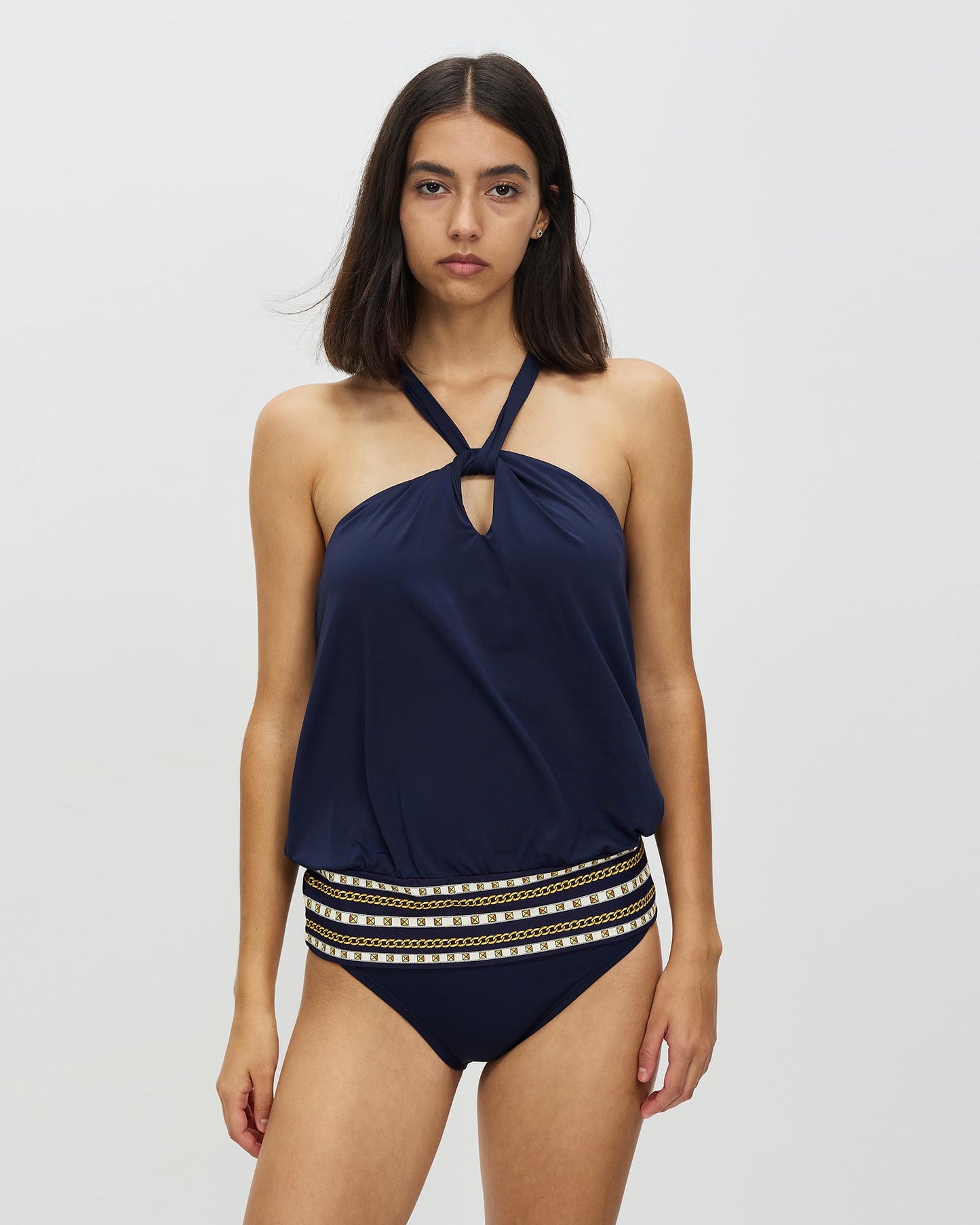 Michael Kors Chain Border Twist Neck New Navy Tankini