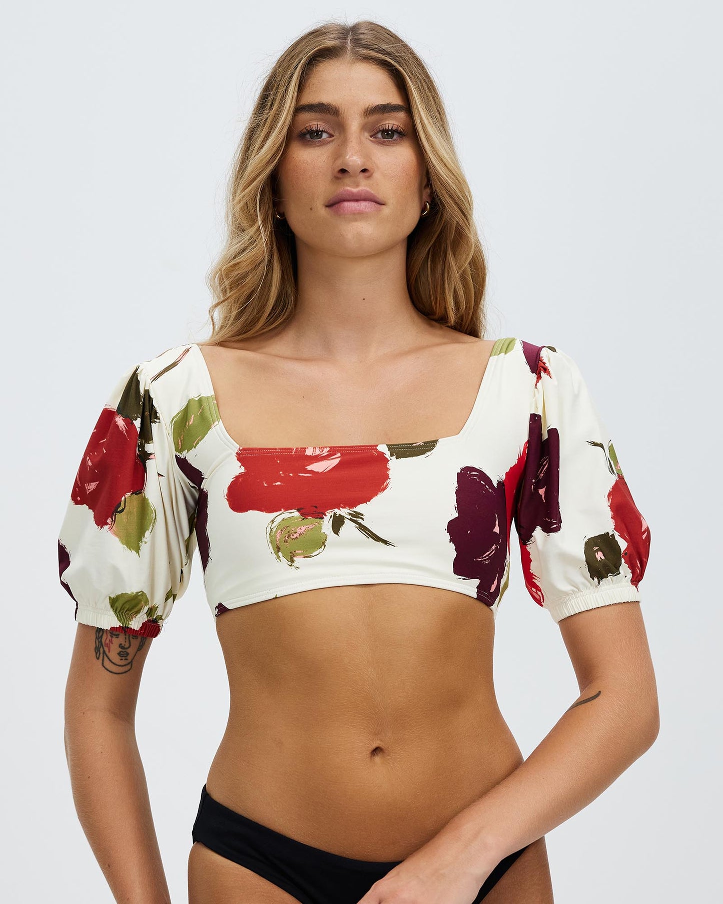 Kate Spade Rosy Seas Puff Sleeve Ivory Bikini Top