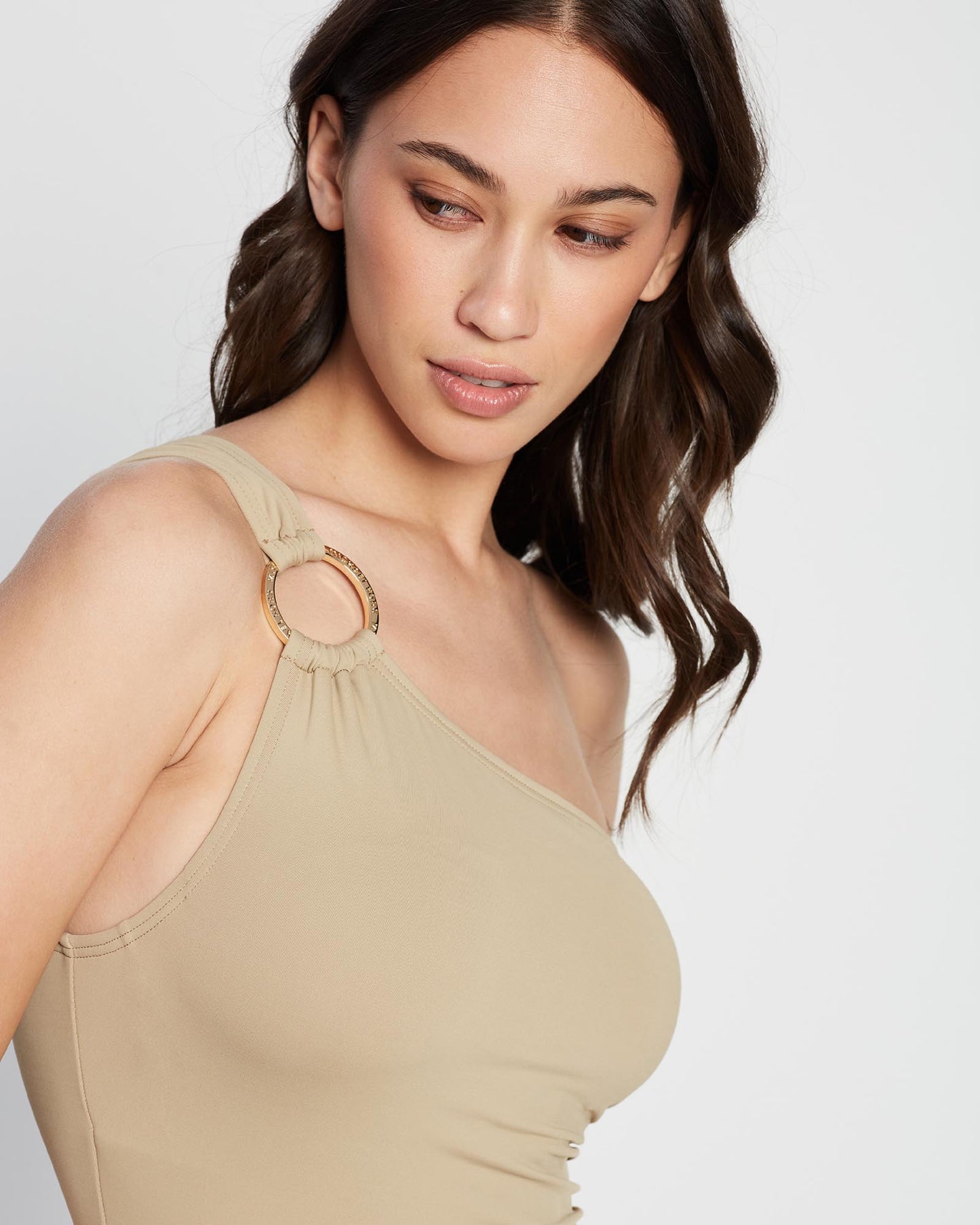 Logo Ring One Shoulder One Piece with inbuilt Smooth Shaper