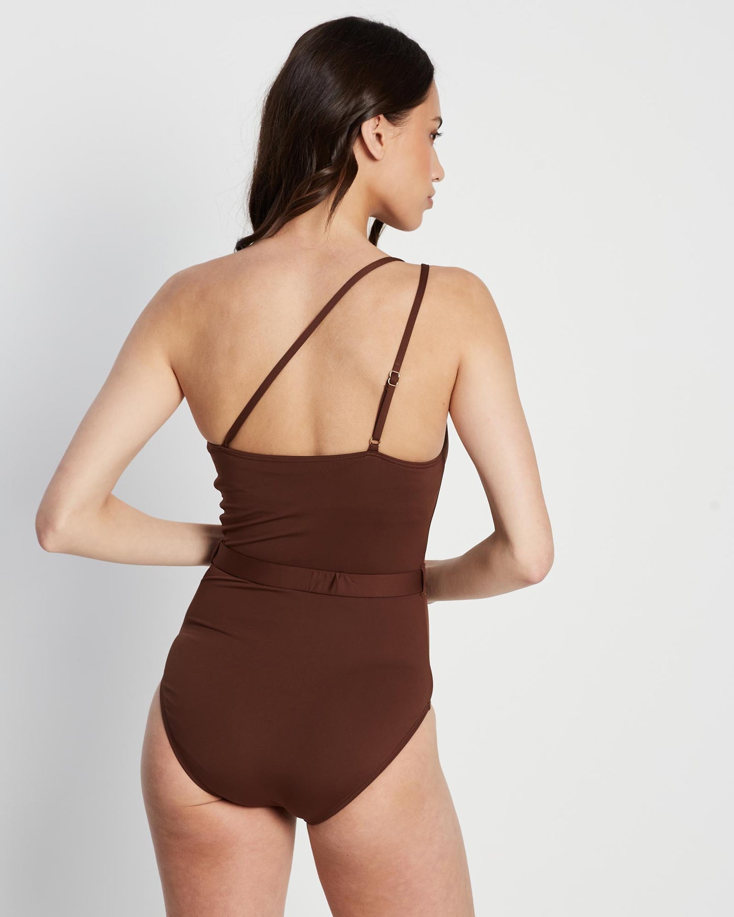 One Shoulder One Piece with Logo Belt