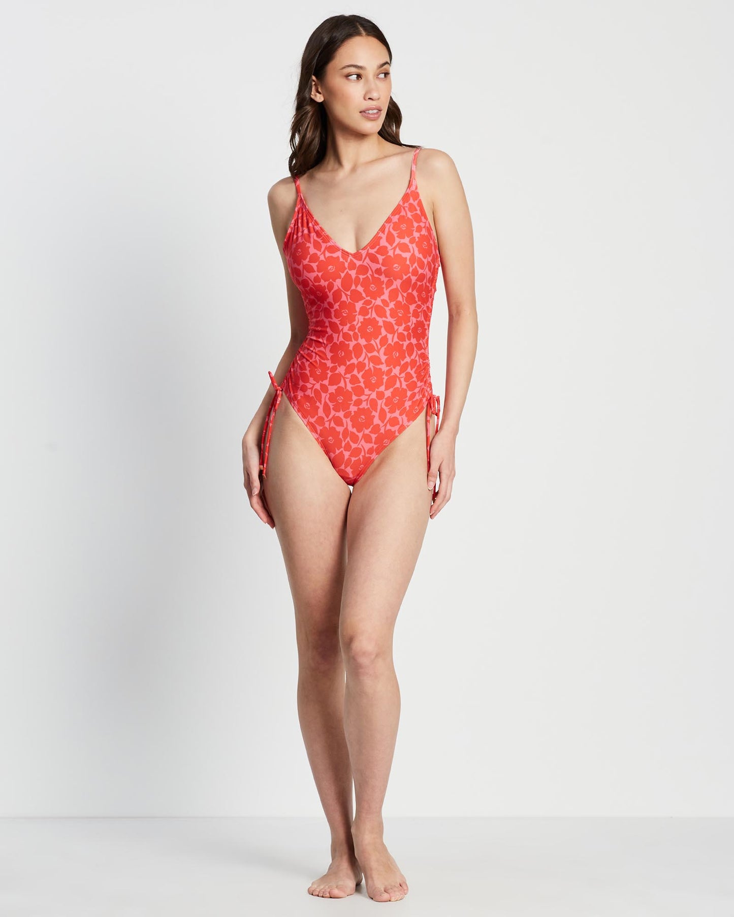 Shirred V-Neck One Piece