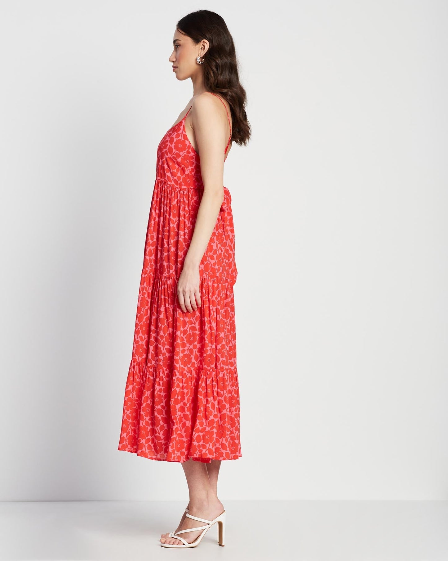 Rosy Garden Tiered Midi Dress