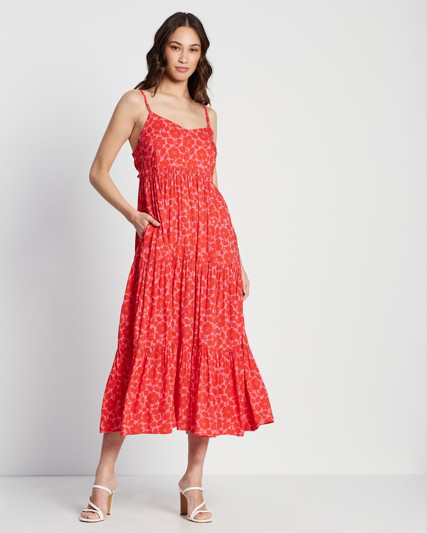 Rosy Garden Tiered Midi Dress