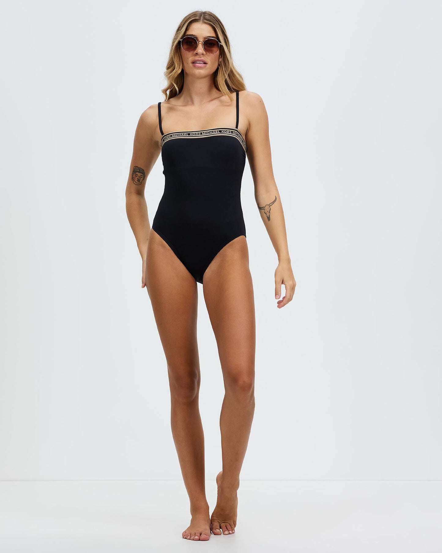 Michael Kors Logo Square Neck One Piece