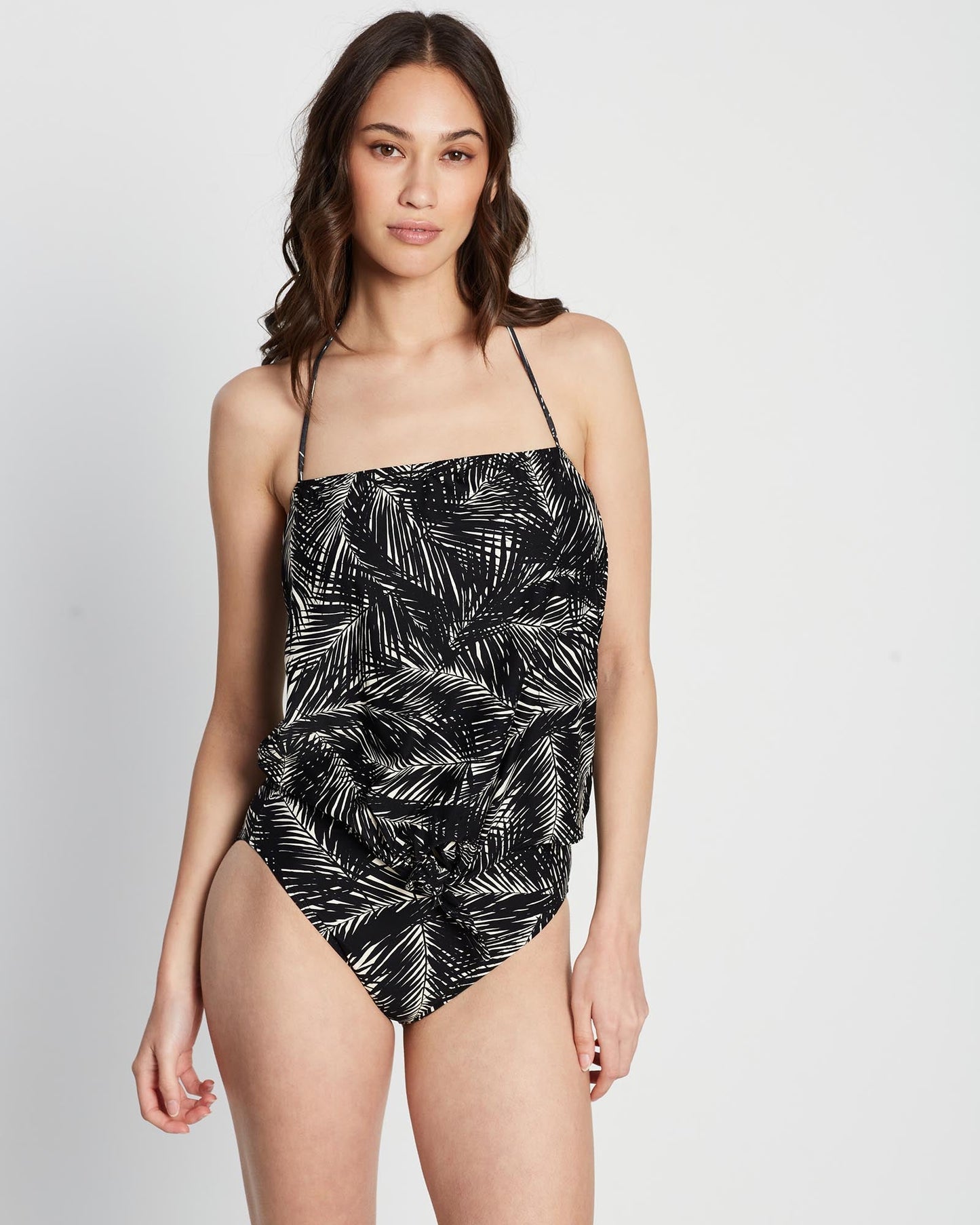 Palm Tie Front Tankini Top