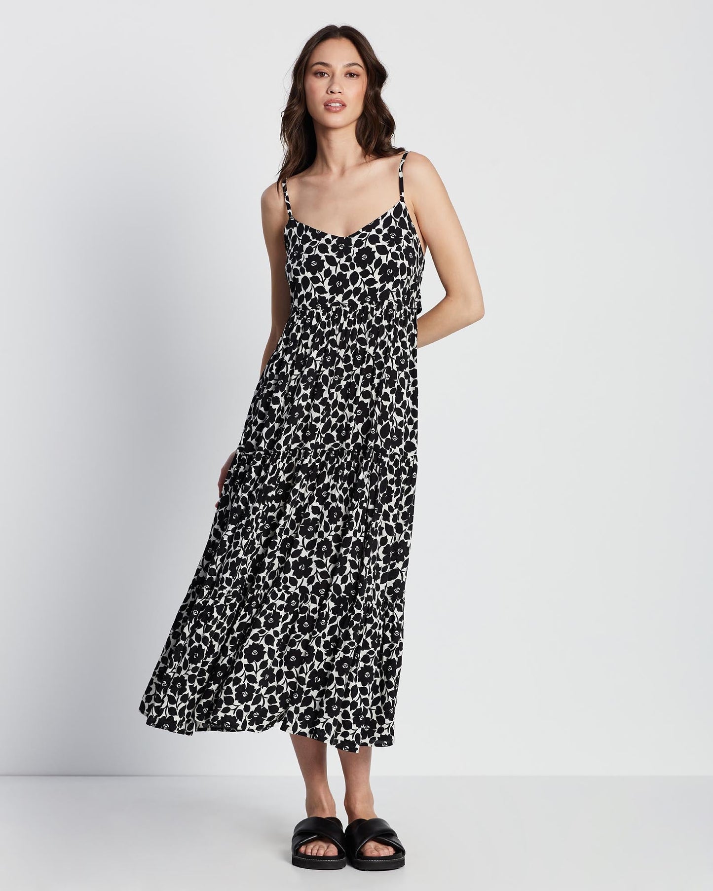 Rosy Garden Tiered Midi Dress