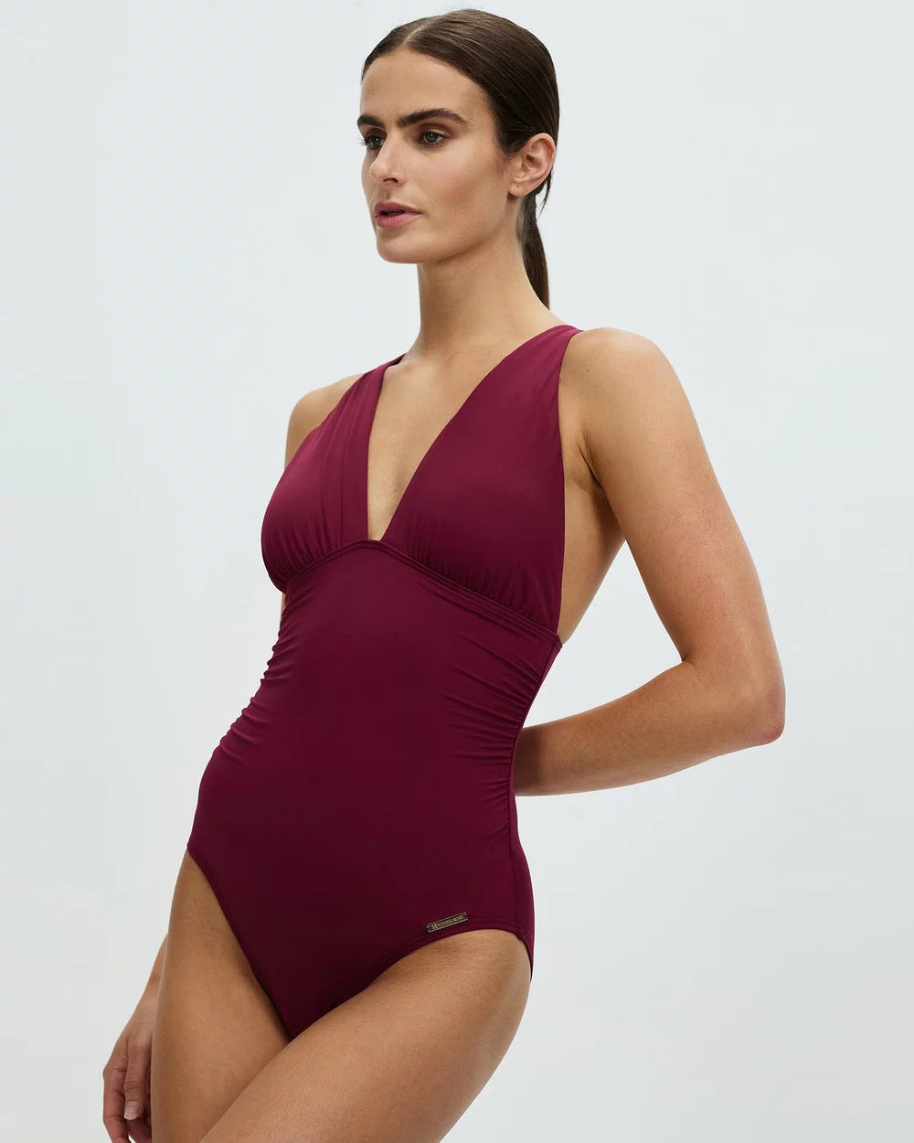 Michael Kors High Neck Shirred Front One Piece