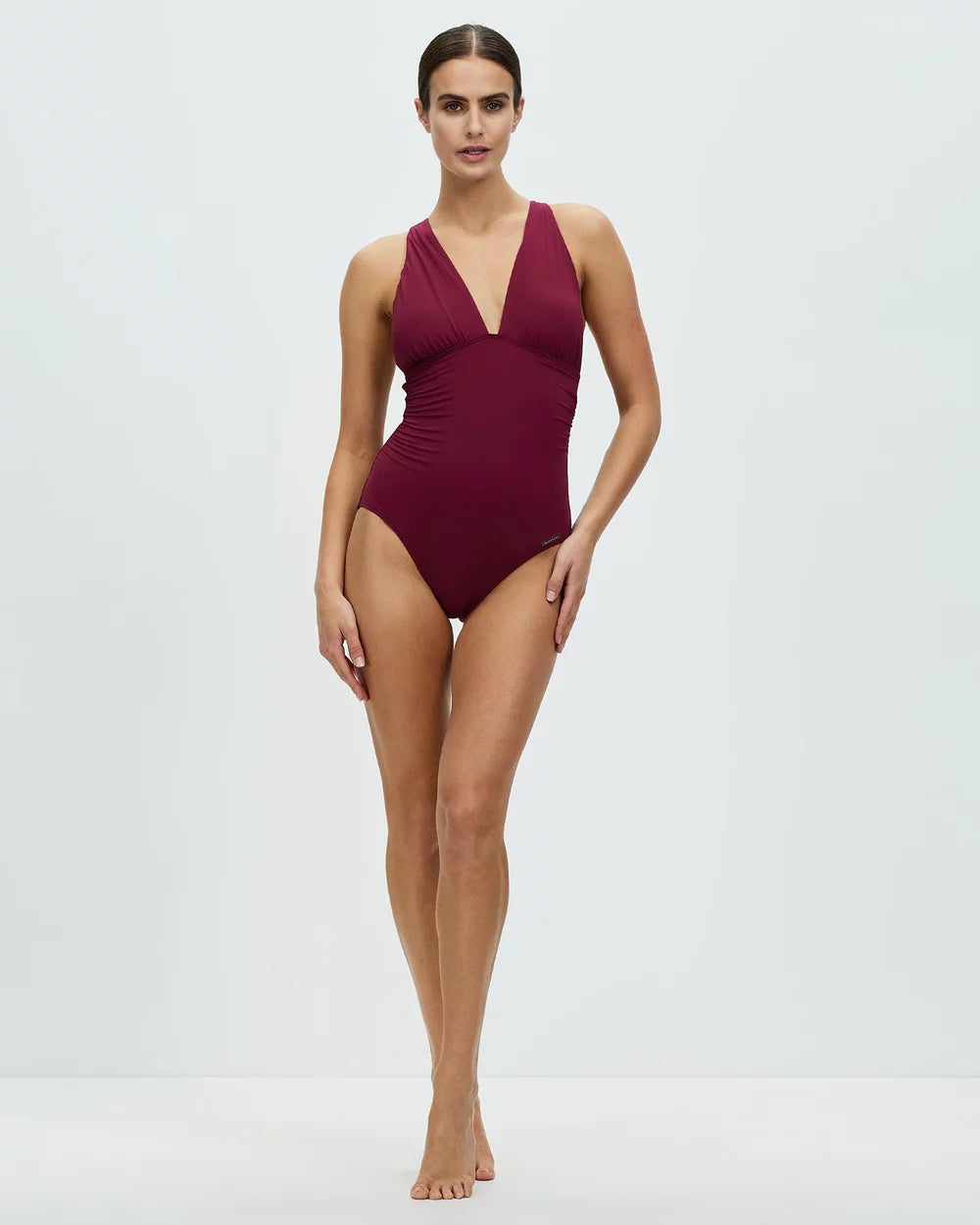 Michael Kors High Neck Shirred Front One Piece