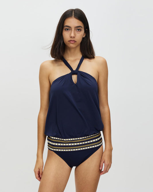 Michael Kors Chain Border Twist Neck New Navy Tankini