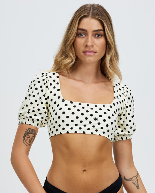 Kate Spade Polka Dot Puff Sleeve Ivory Bikini Top