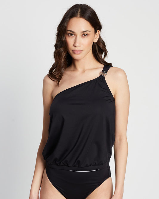 One Shoulder Blouson Tankini Top