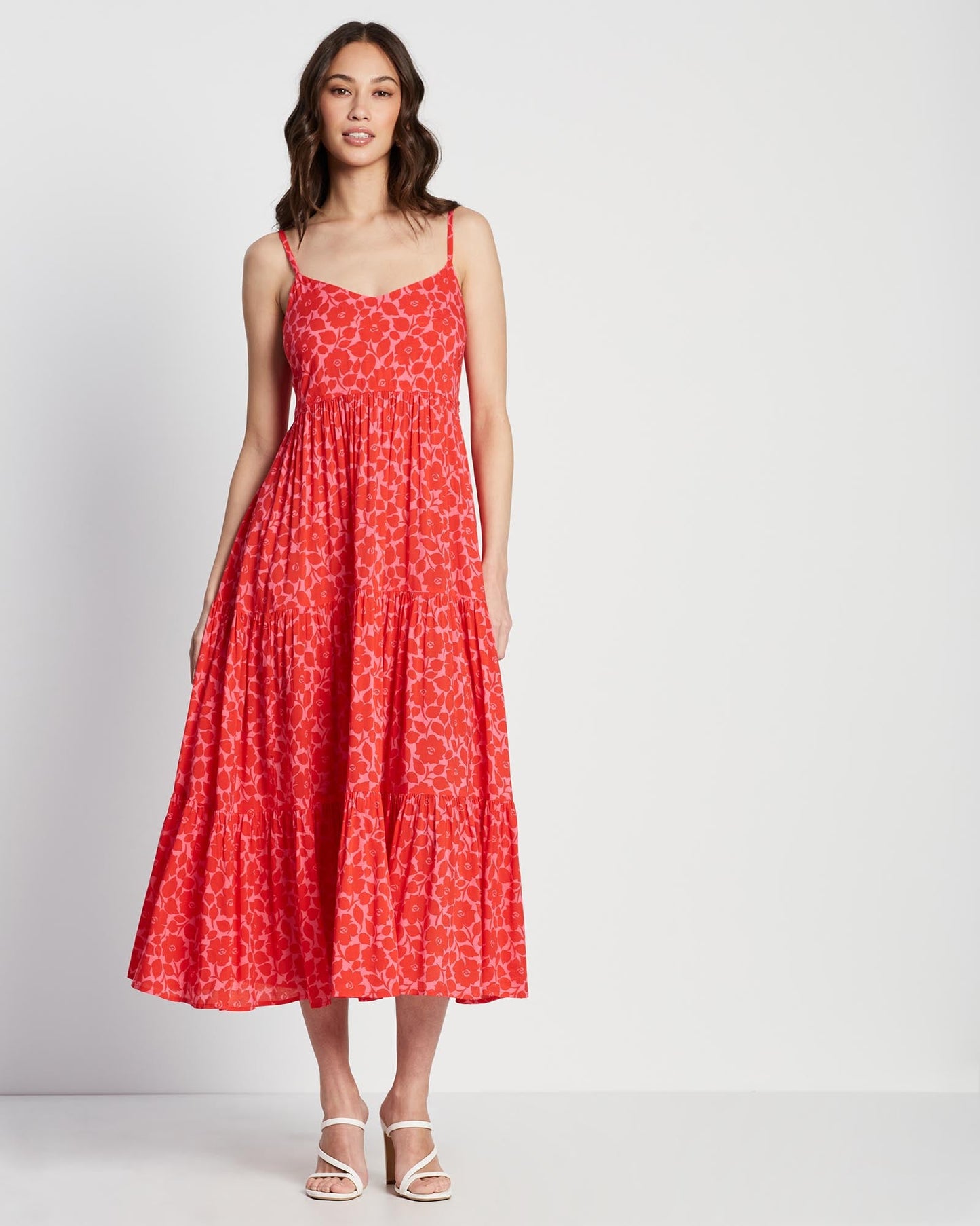 Rosy Garden Tiered Midi Dress