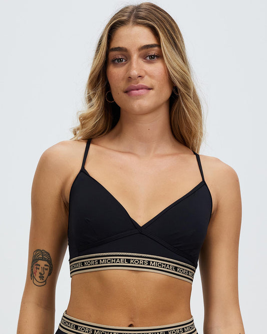 Michael Kors Logo Elastic Black Bikini Top