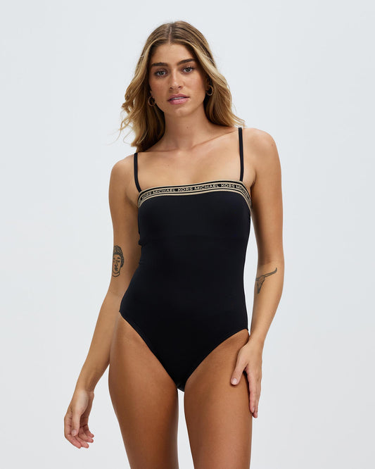 Michael Kors Logo Square Neck One Piece