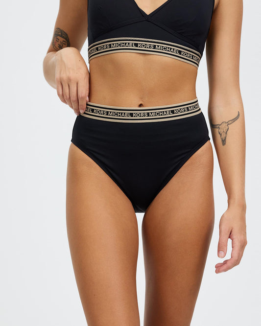Michael Kors Logo High Waist Black Bikini Bottoms
