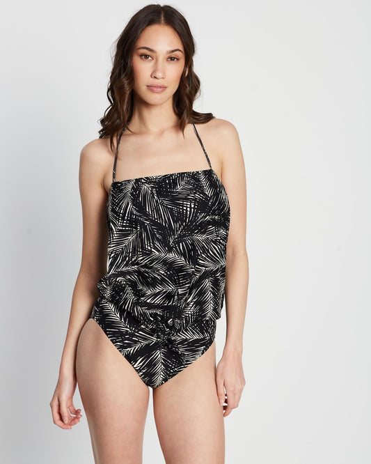 Palm Tie Front Tankini Top