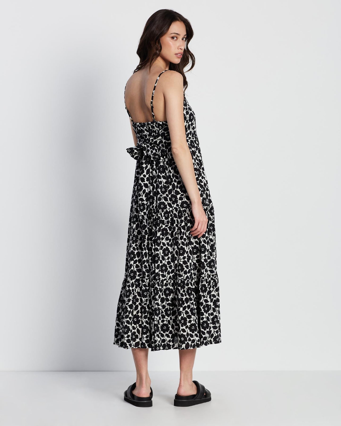 Rosy Garden Tiered Midi Dress