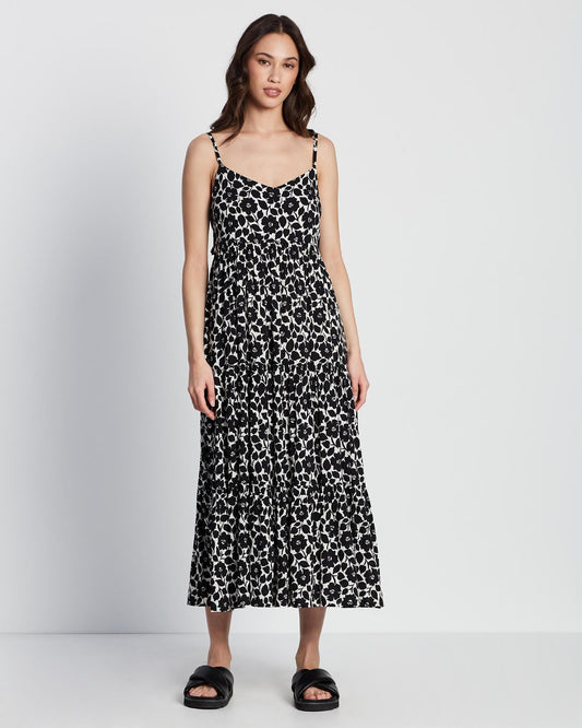 Rosy Garden Tiered Midi Dress